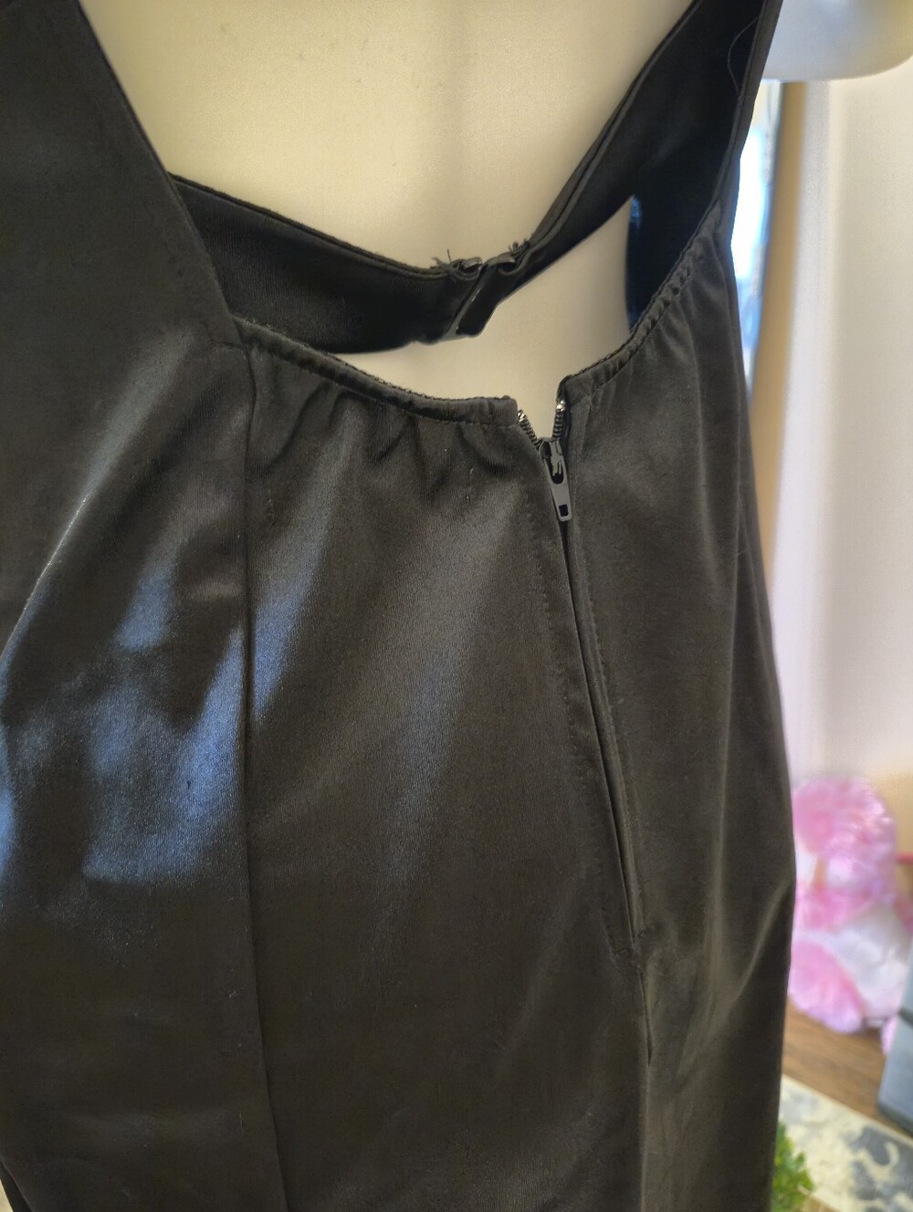 Black Satin Mini Slip Dress with Delicate Straps - Picture 4 of 5
